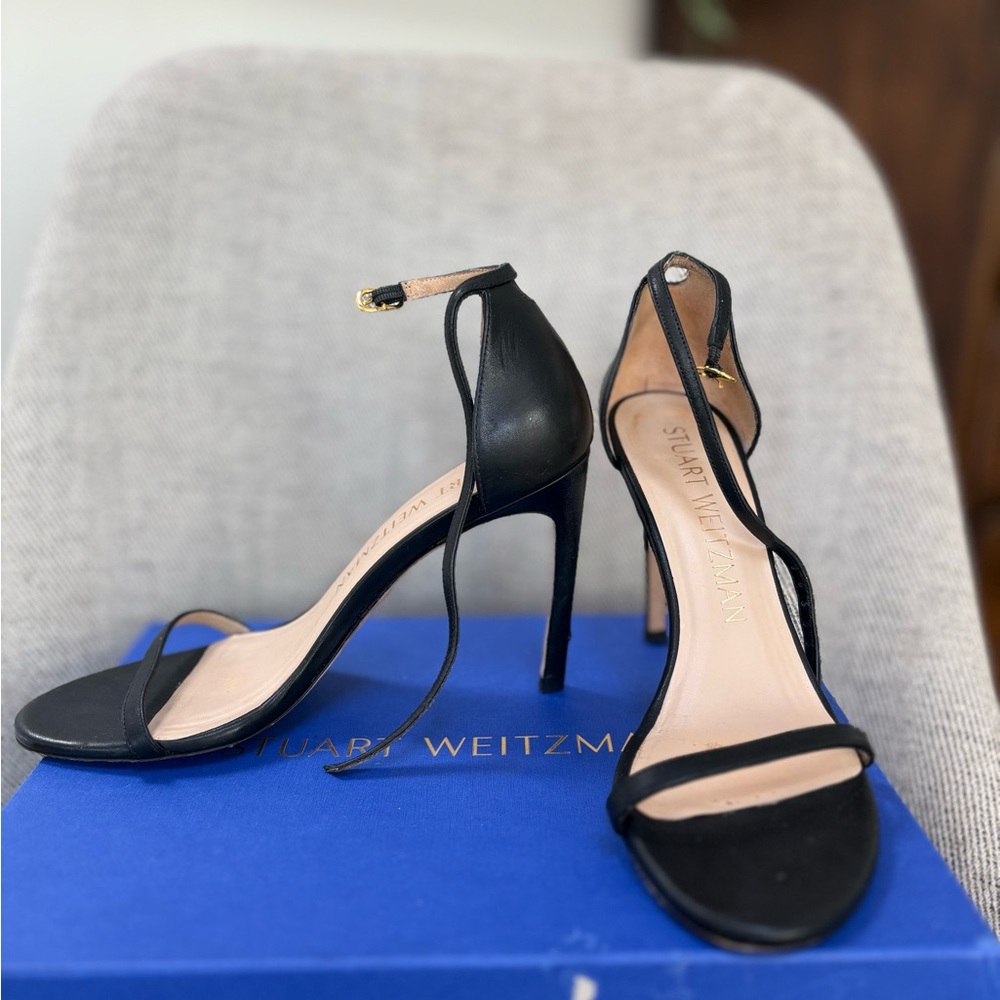 Stuart Weitzman Elegant Black Ankle Strap Heels.